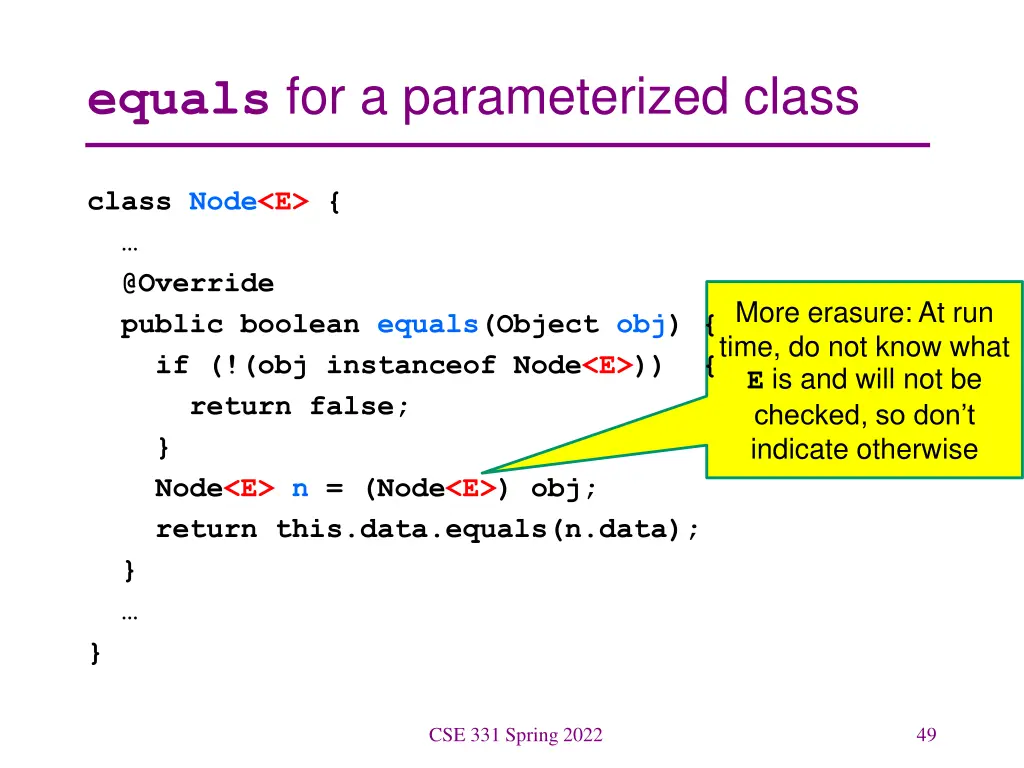 equals for a parameterized class 1