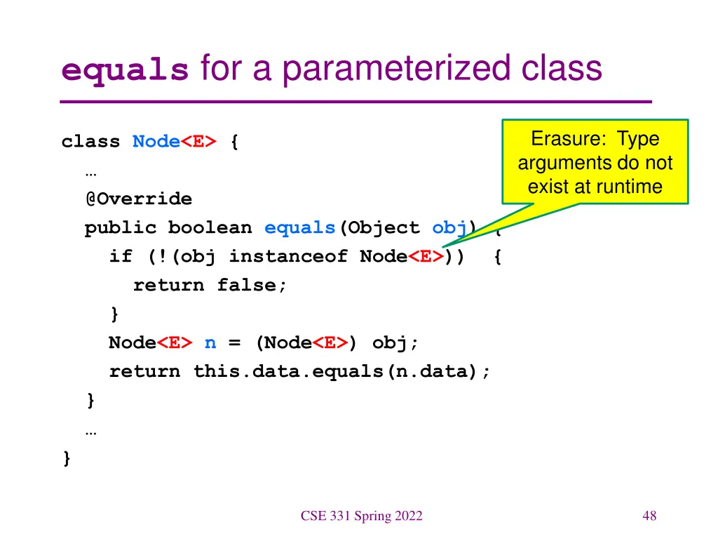 equals for a parameterized class