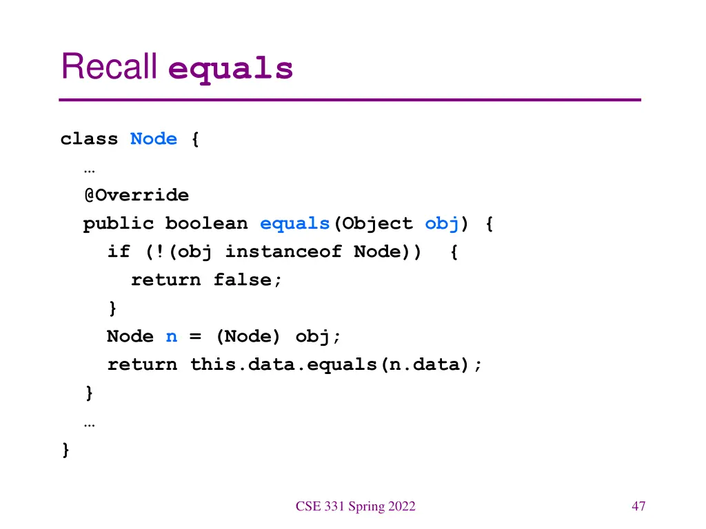 recall equals