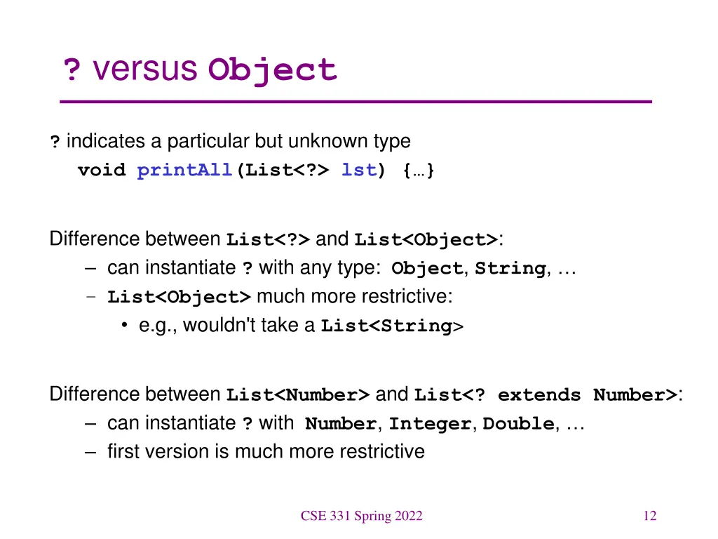 versus object