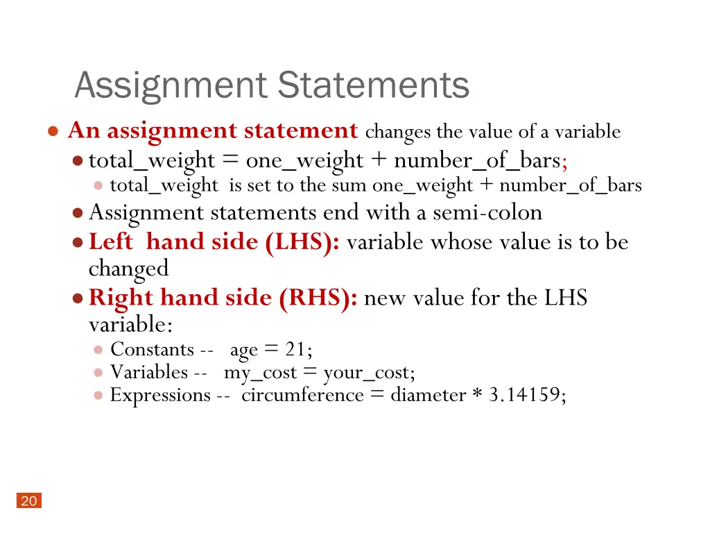 assignment statements an assignment statement