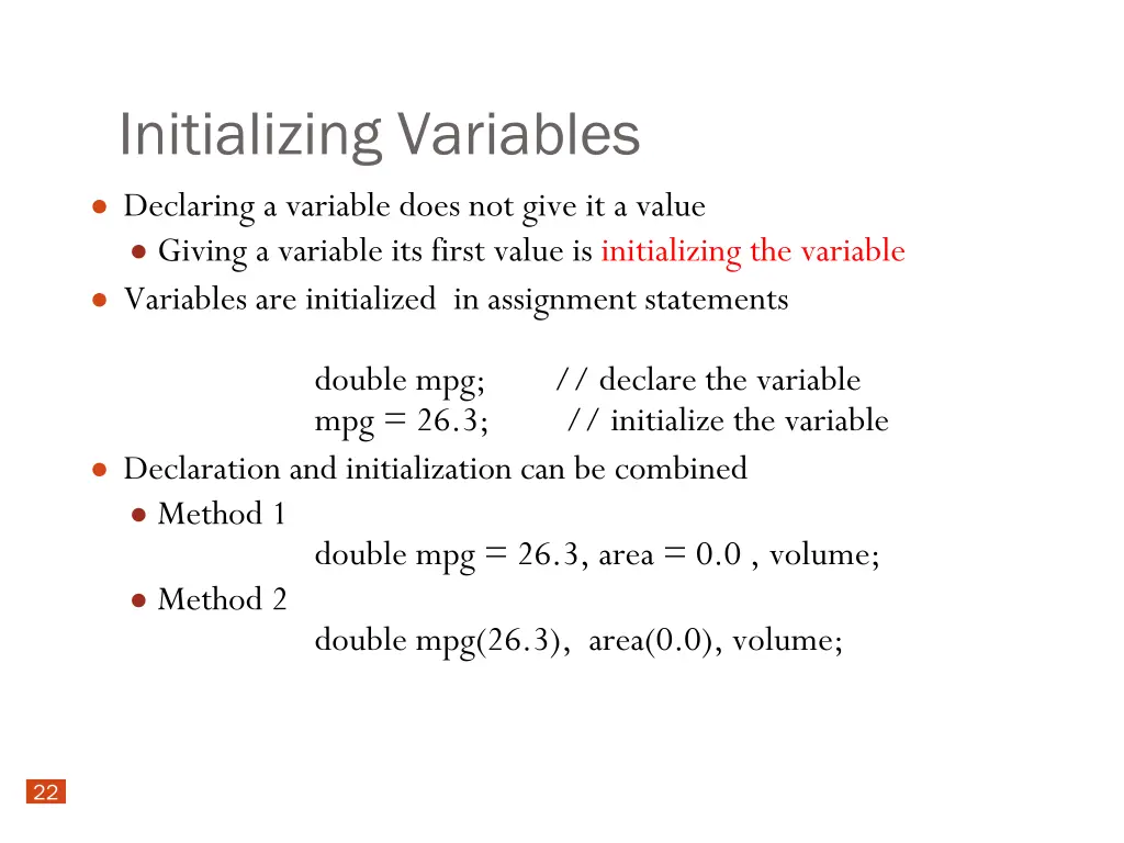 initializing variables