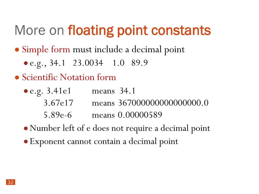 more on floating point constants floating point