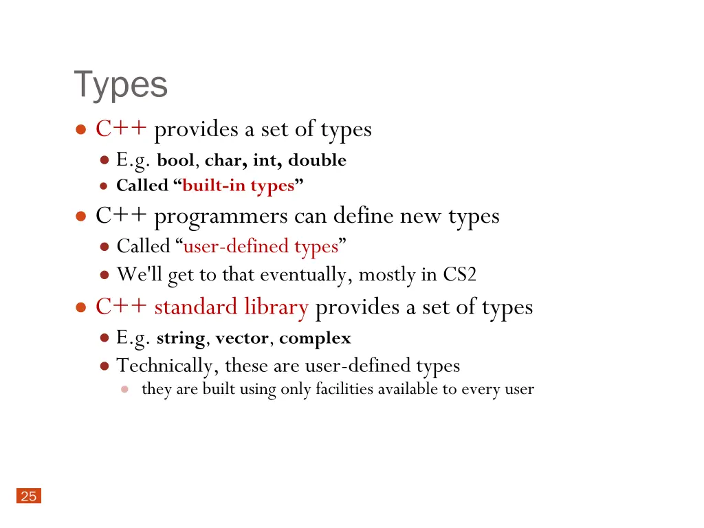 types c provides a set of types e g bool char