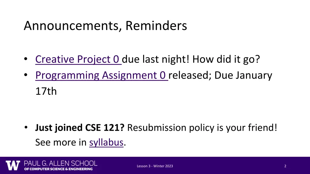 announcements reminders