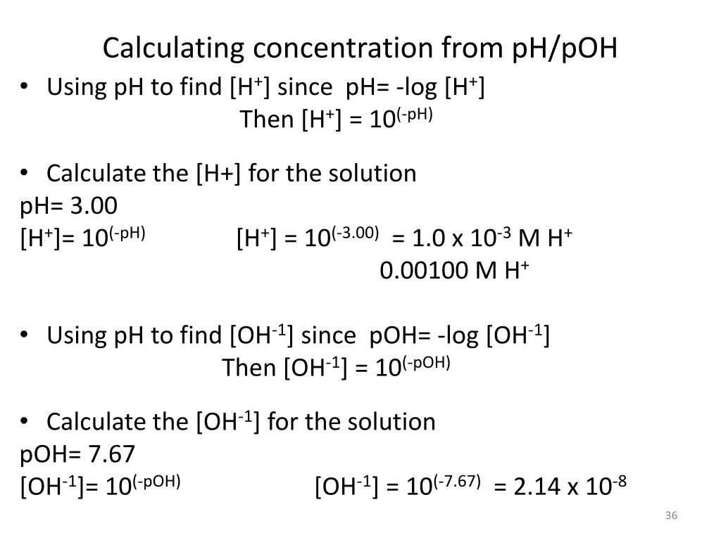 calculating concentration from ph poh using