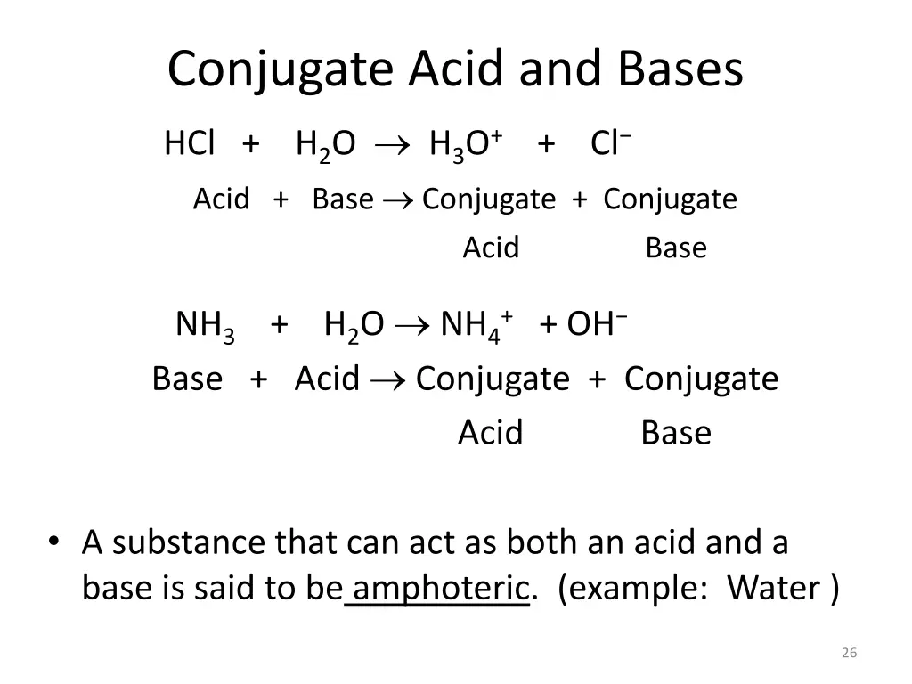 conjugate acid and bases hcl h 2 o h 3 o cl acid