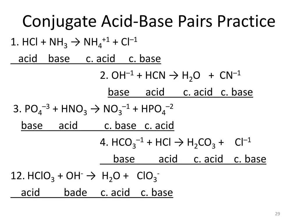 conjugate acid base pairs practice