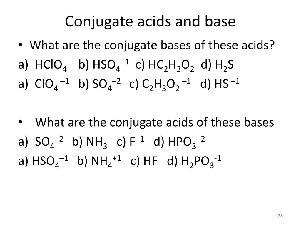 conjugate acids and base what are the conjugate