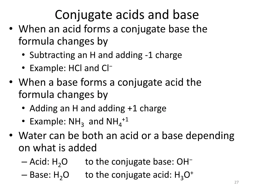 conjugate acids and base when an acid forms