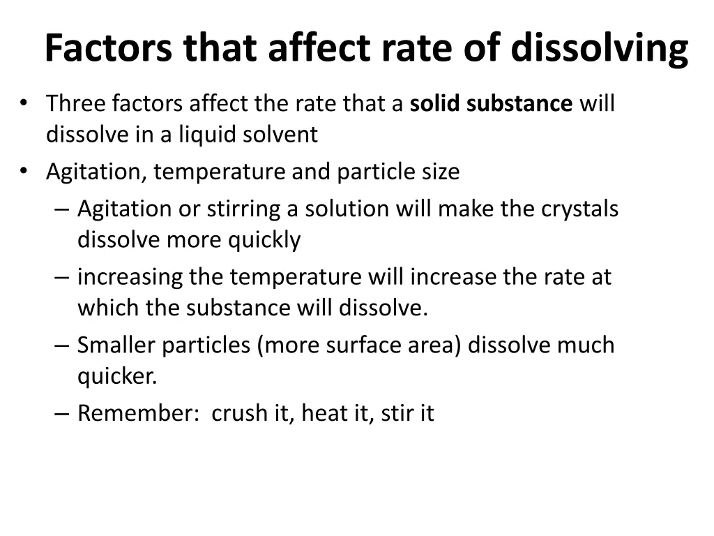 factors that affect rate of dissolving