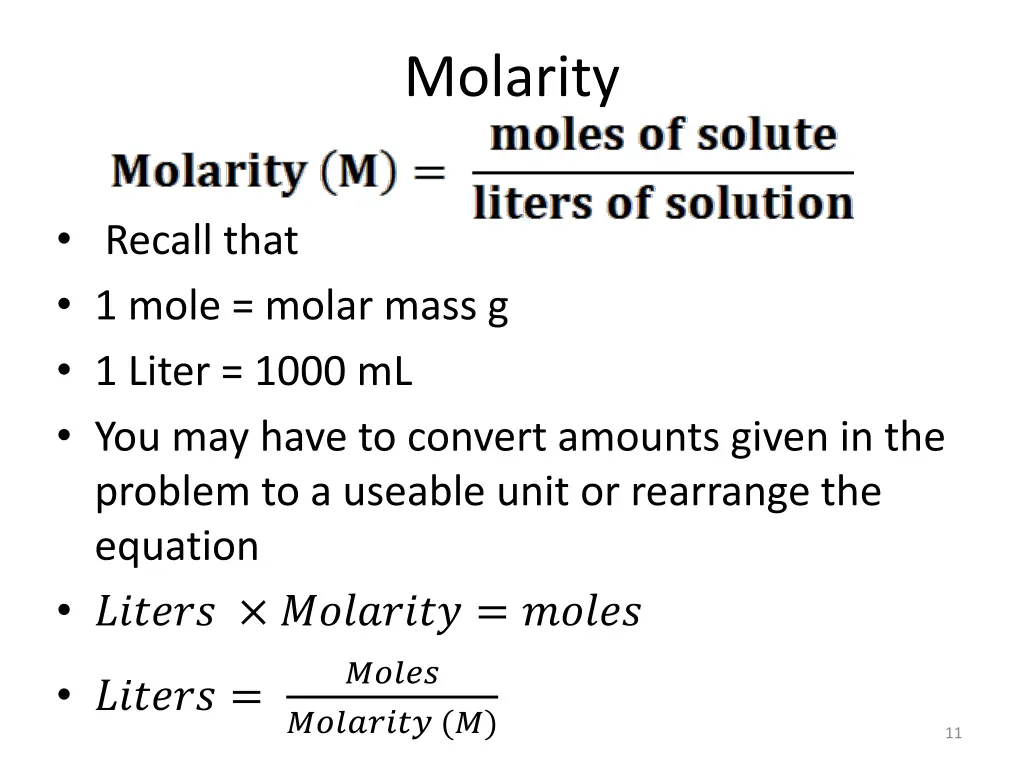molarity 1