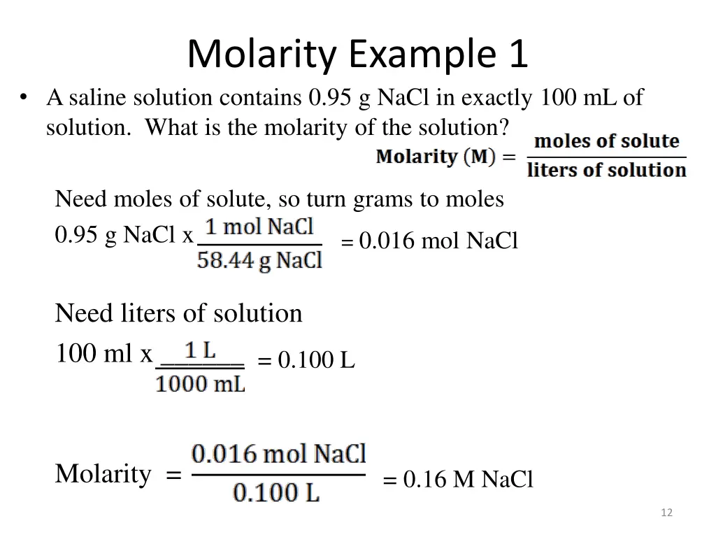 molarity example 1 a saline solution contains