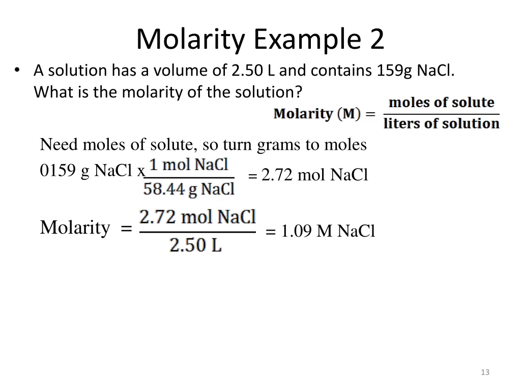molarity example 2 a solution has a volume