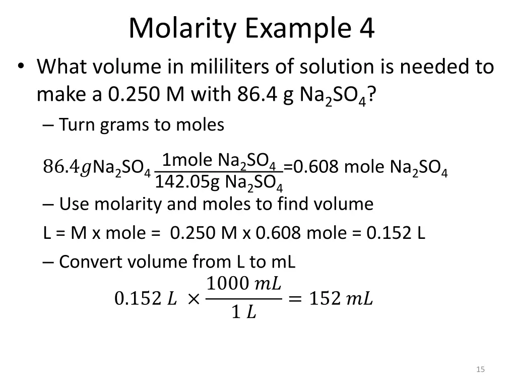 molarity example 4 what volume in mililiters