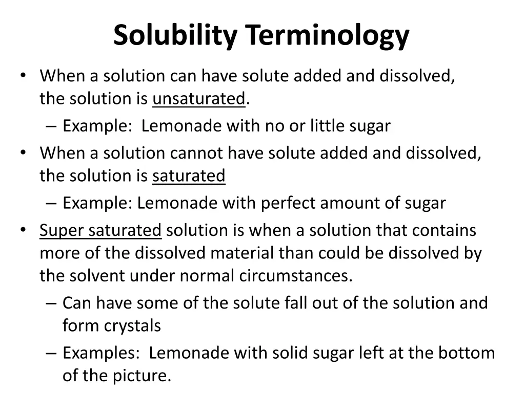 solubility terminology