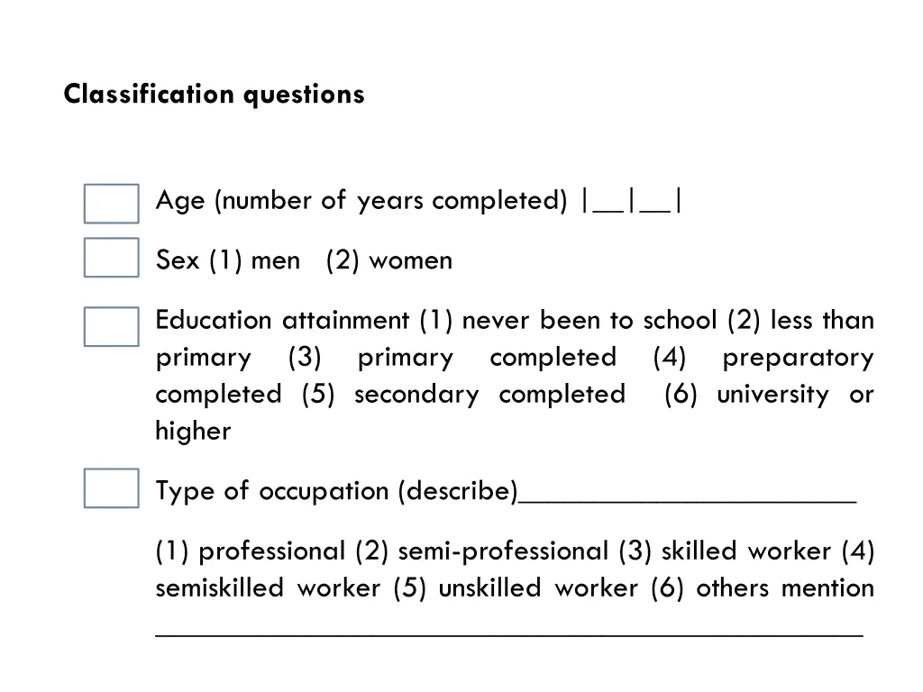 classification questions