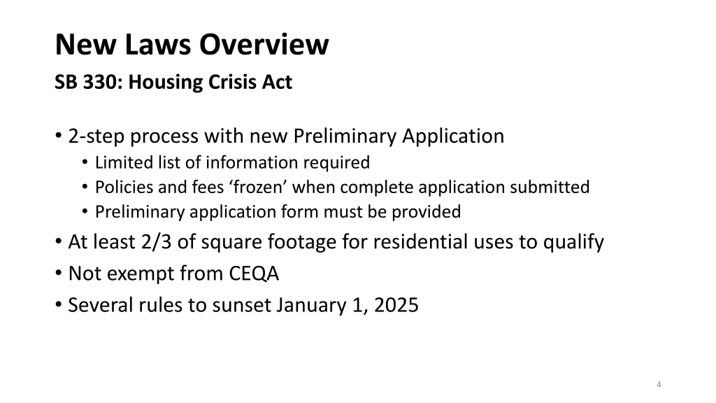 new laws overview sb 330 housing crisis act