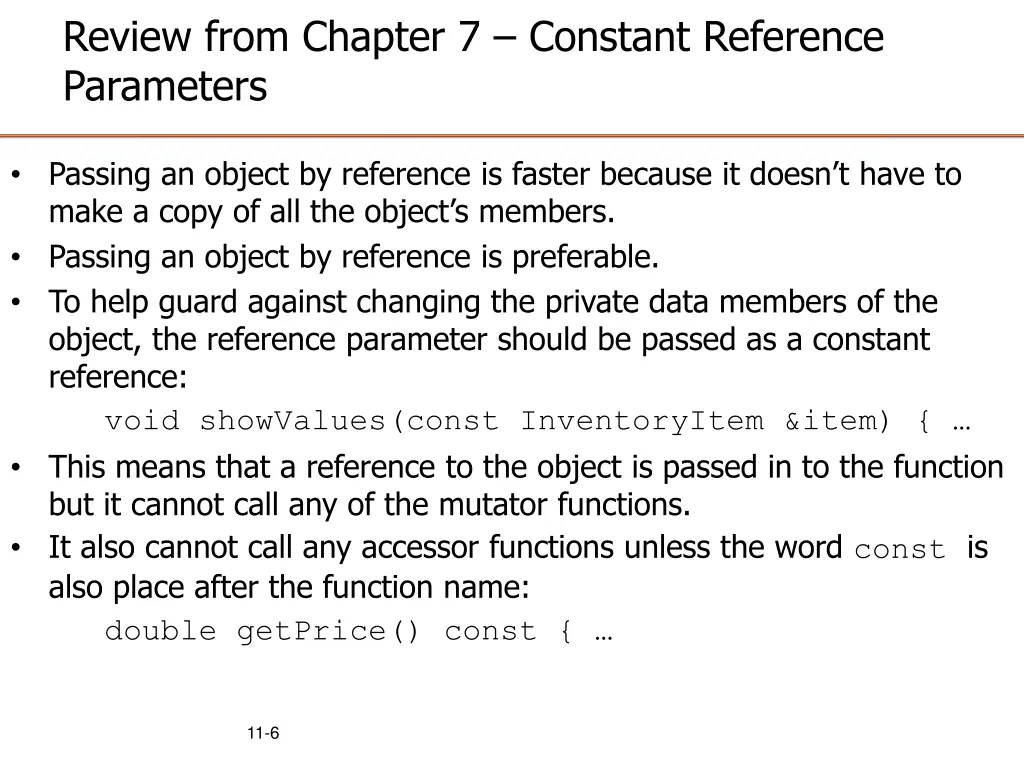 review from chapter 7 constant reference