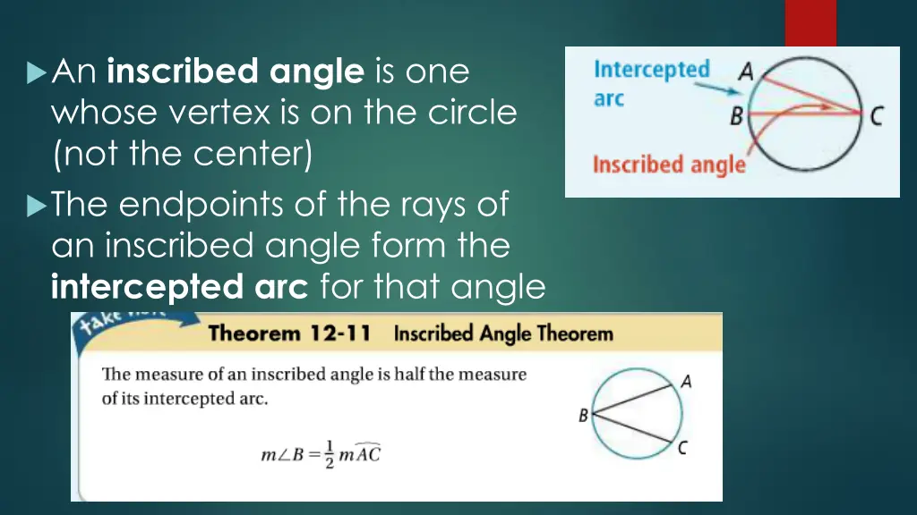 an inscribed angle is one whose vertex