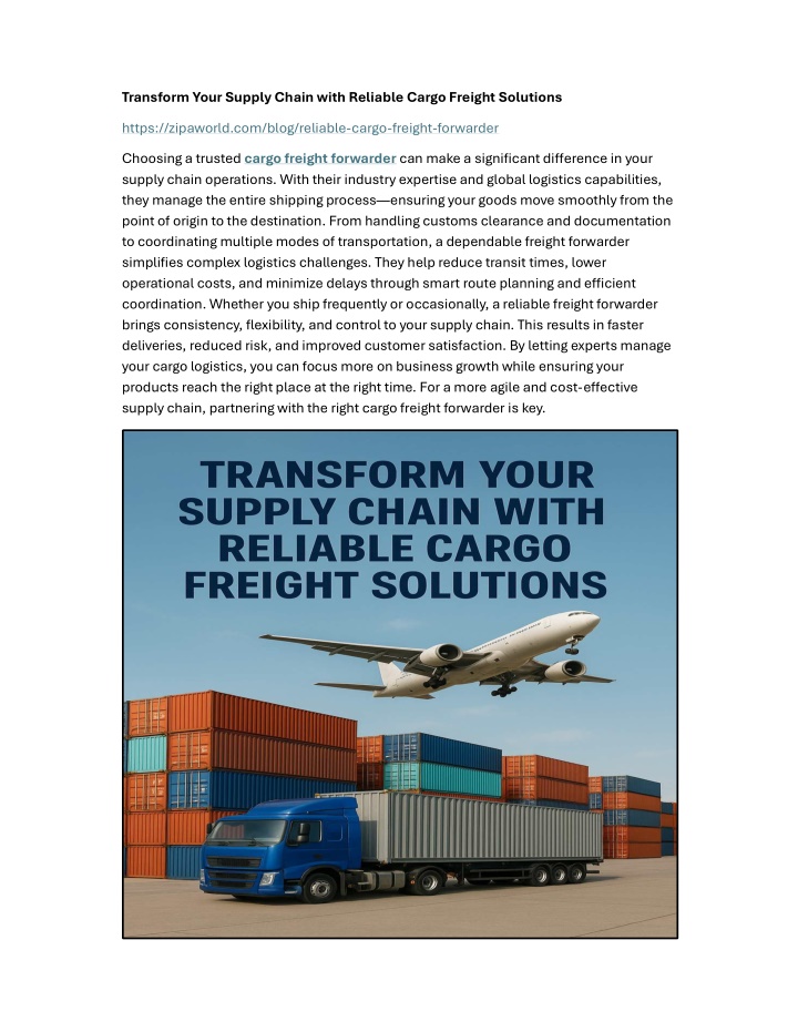 transform your supply chain with reliable cargo