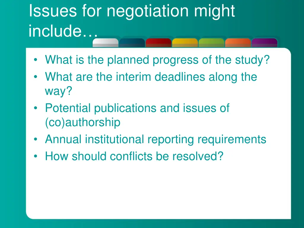 issues for negotiation might include 1