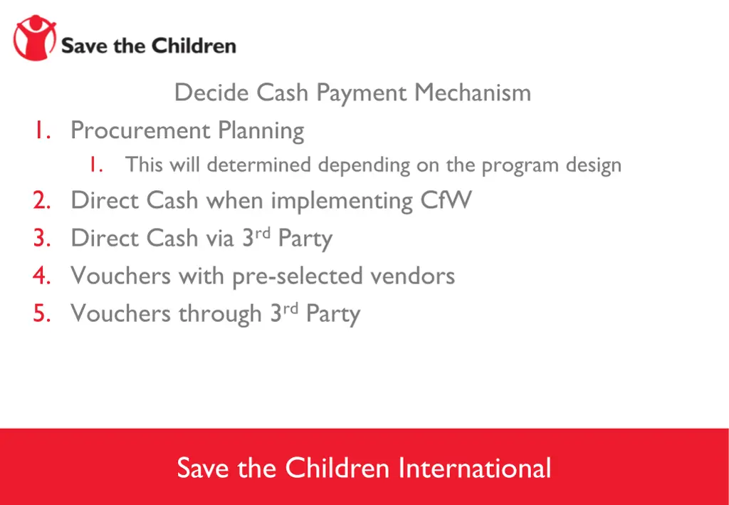 decide cash payment mechanism 1 procurement