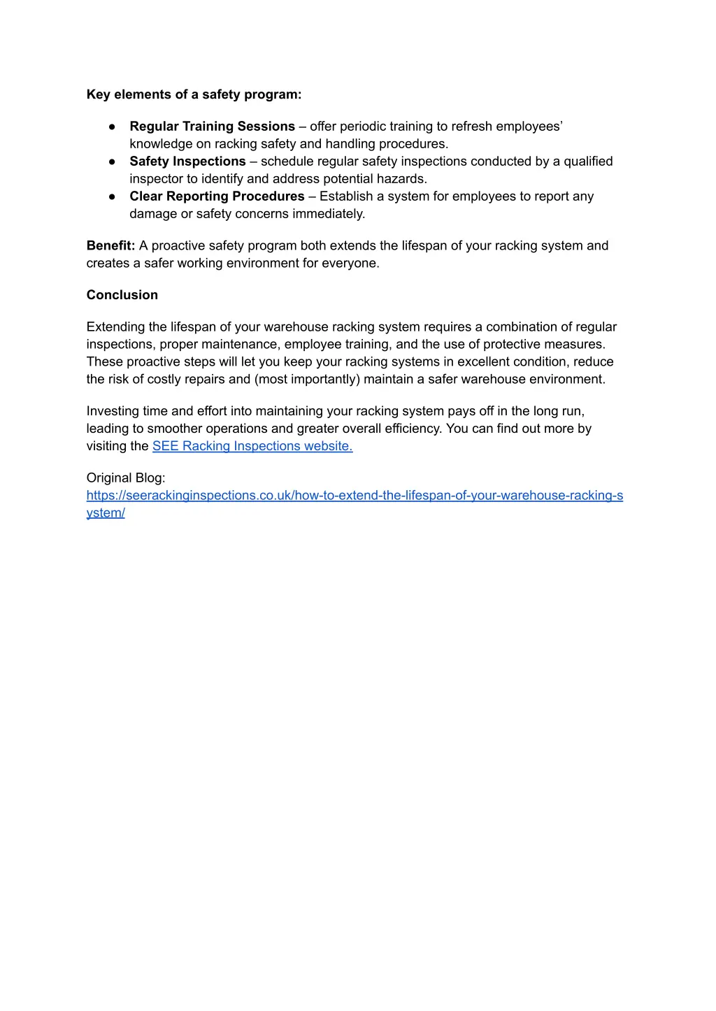 key elements of a safety program