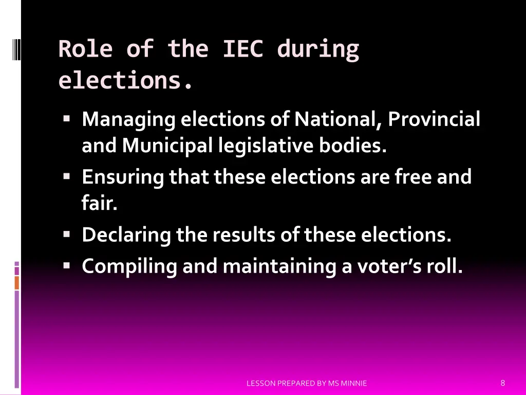role of the iec during elections