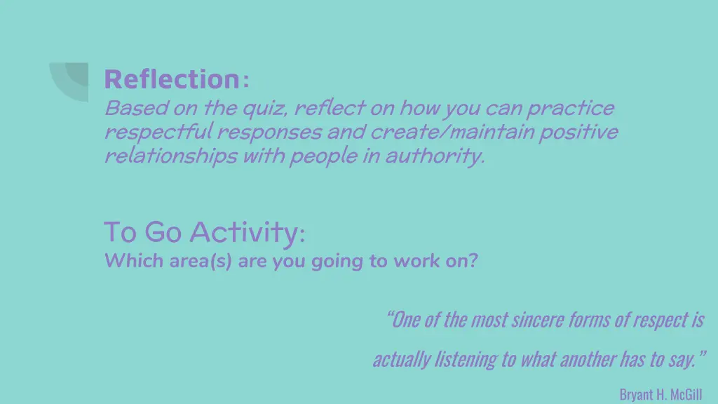 reflection based on the quiz reflect