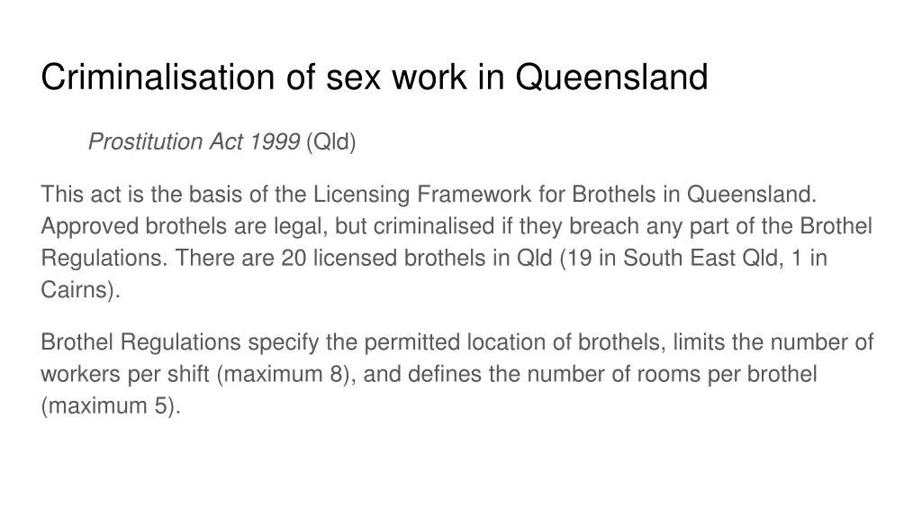 criminalisation of sex work in queensland 1