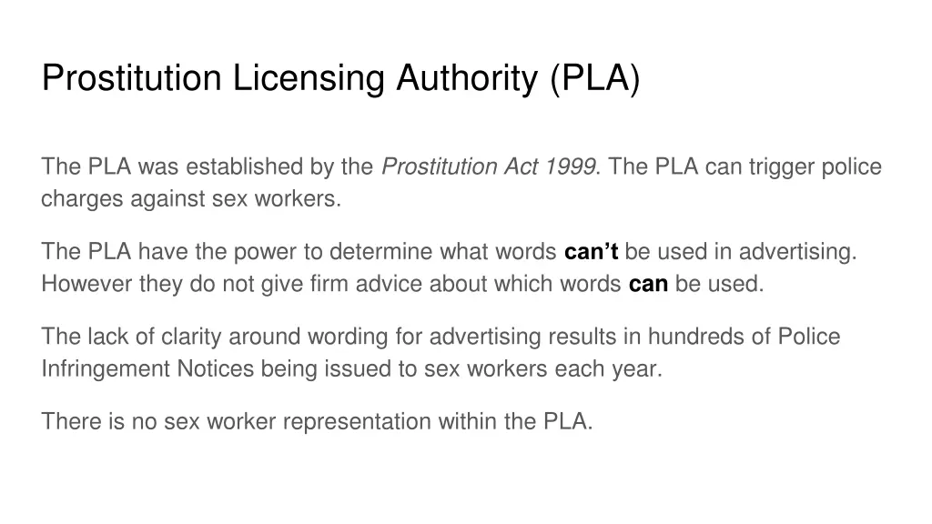 prostitution licensing authority pla