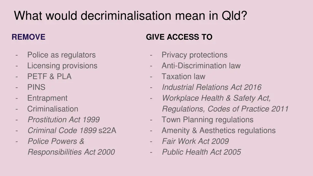 what would decriminalisation mean in qld