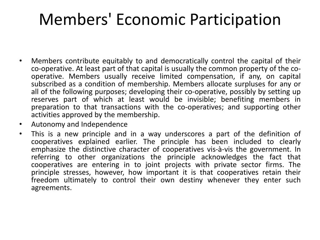 members economic participation