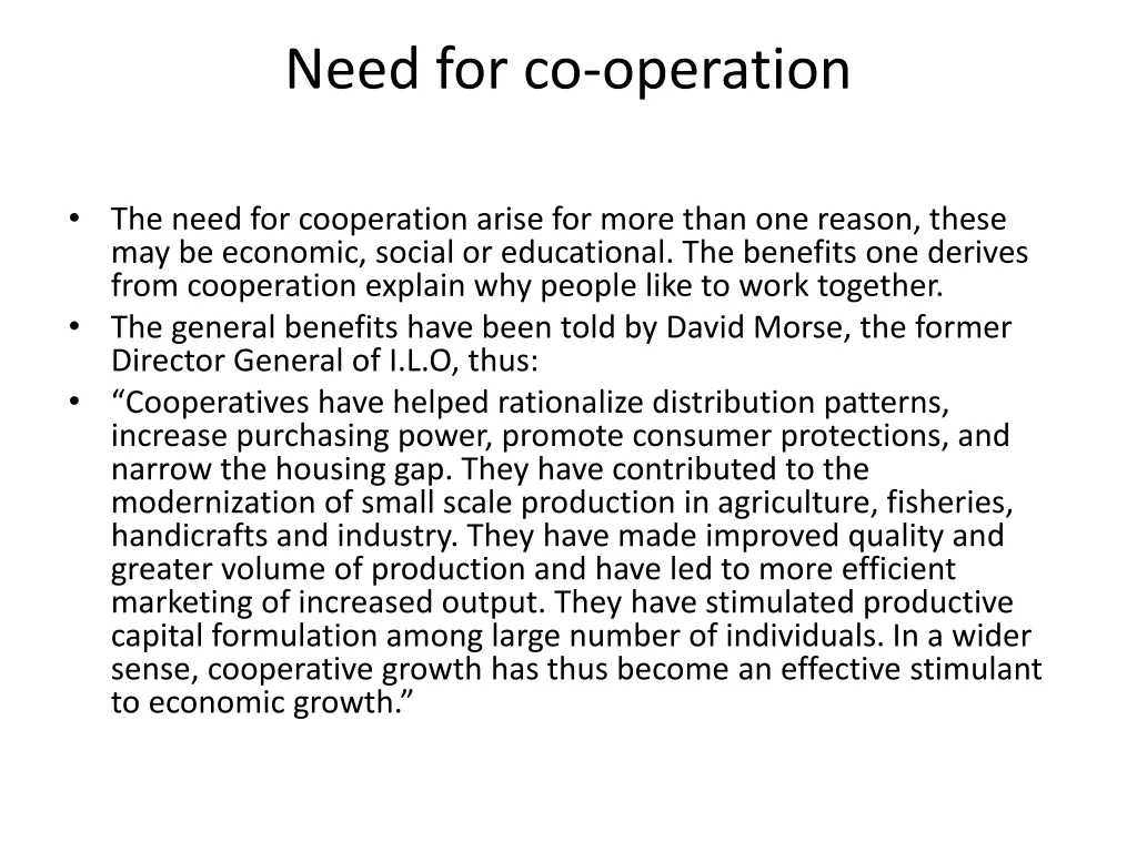 need for co operation