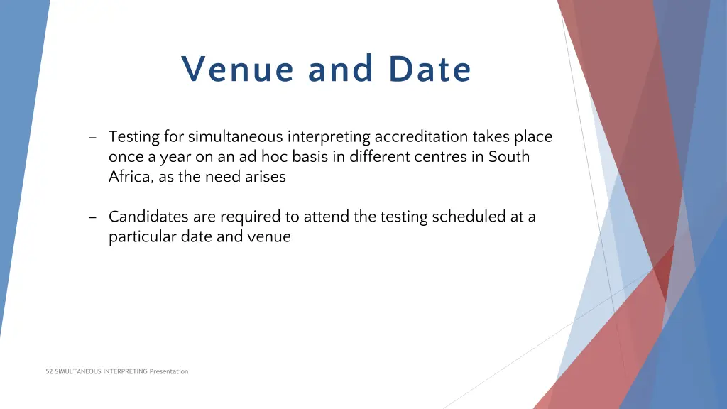 venue and date