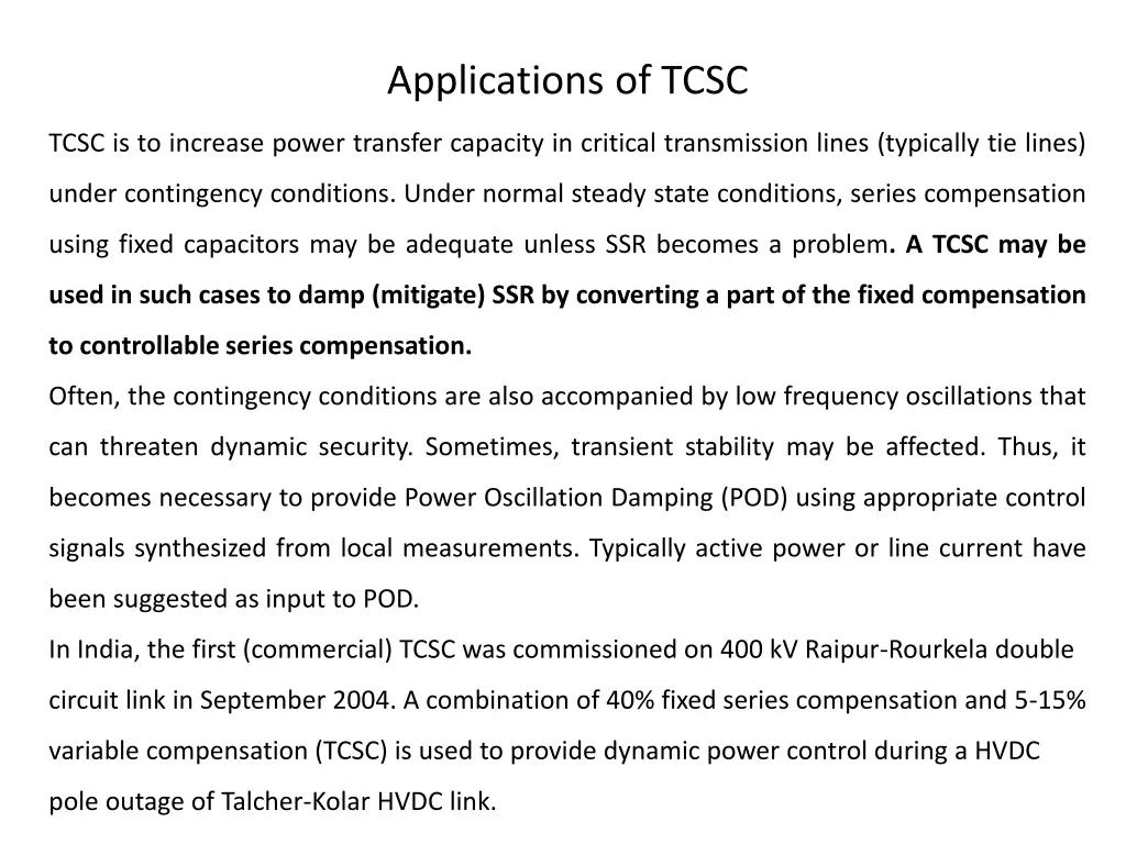 applications of tcsc