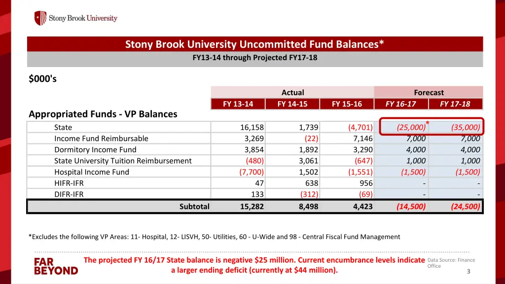 stony brook university uncommitted fund balances