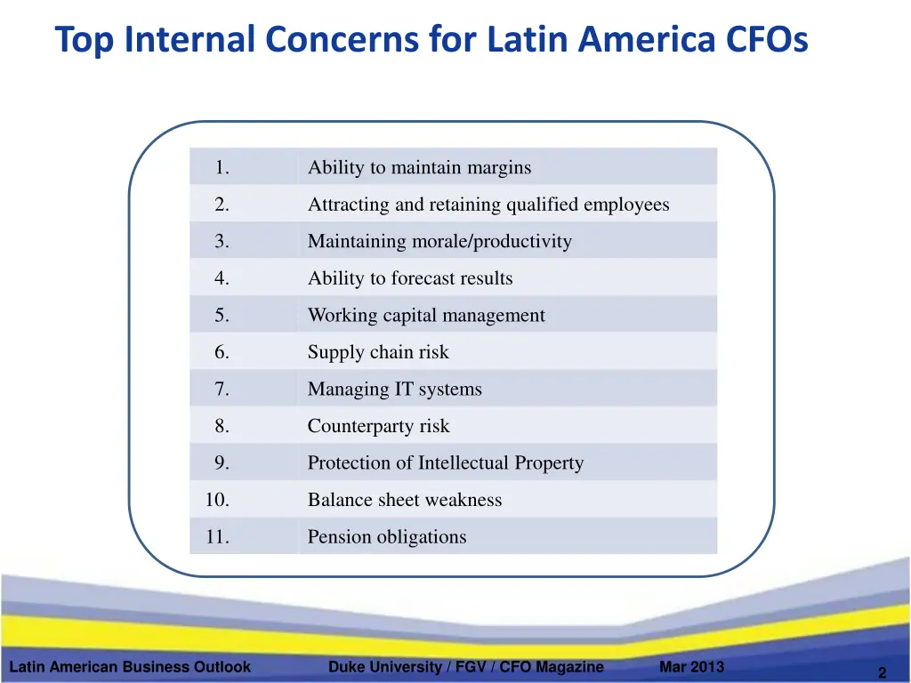 top internal concerns for latin america cfos