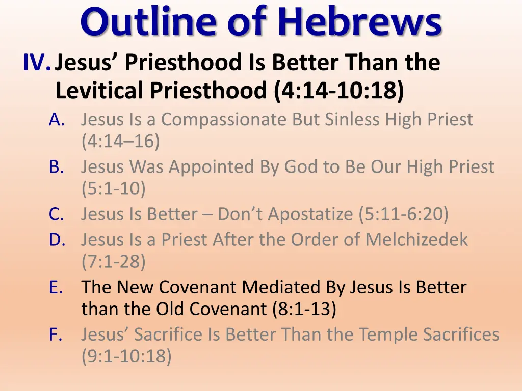 outline of hebrews iv jesus priesthood is better