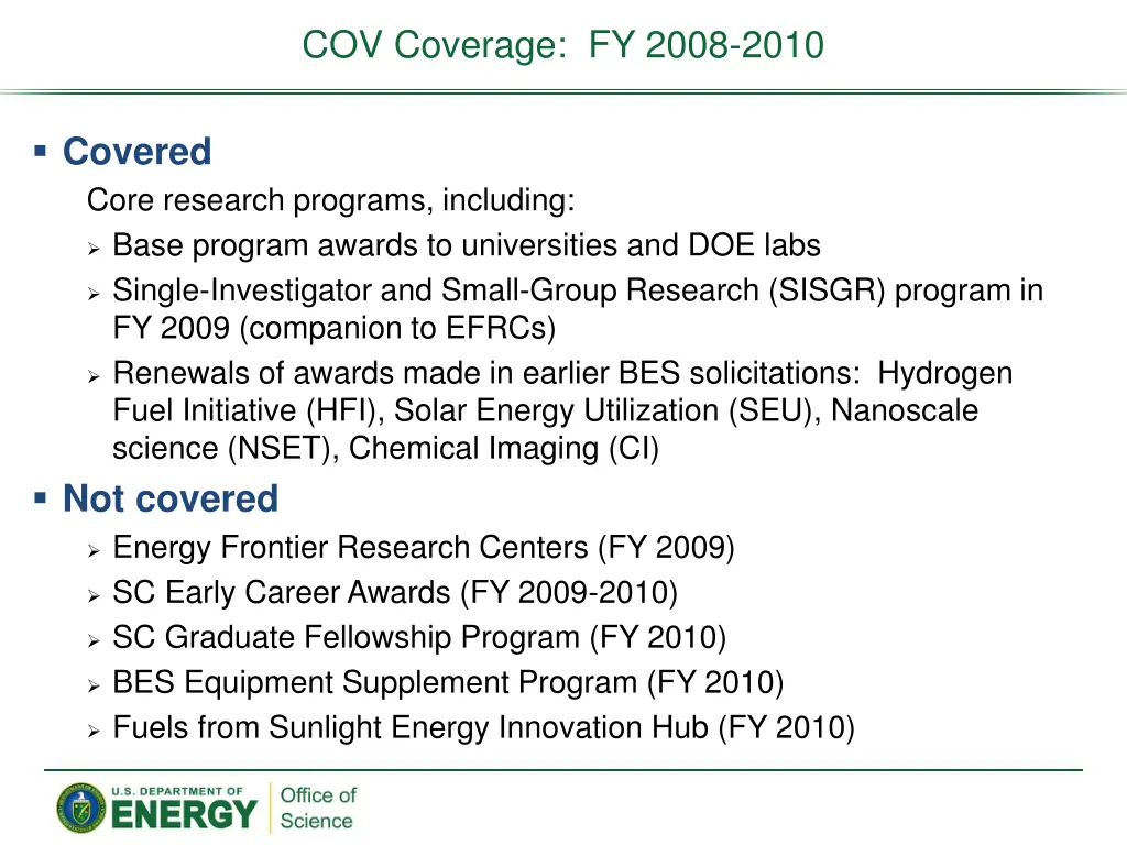 cov coverage fy 2008 2010