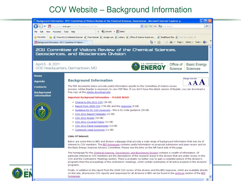 cov website background information