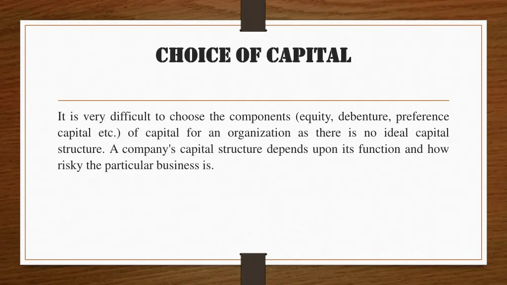 choice of capital choice of capital