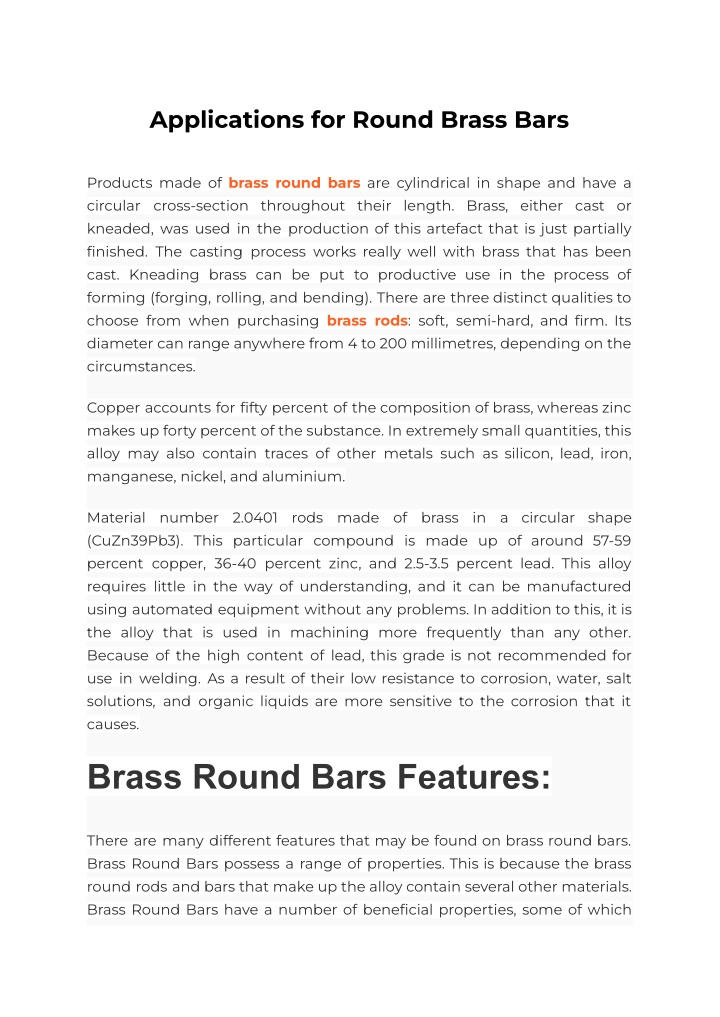 applications for round brass bars