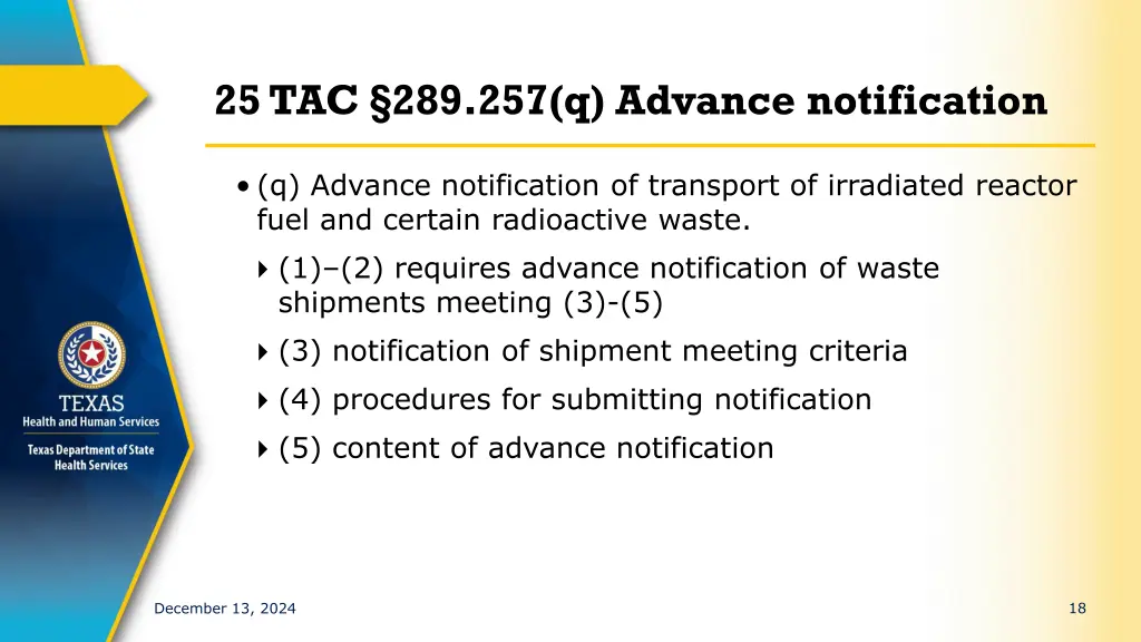 25 tac 289 257 q advance notification