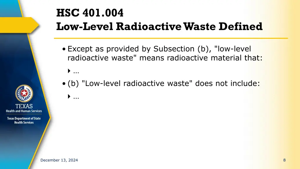 hsc 401 004 low level radioactive waste defined