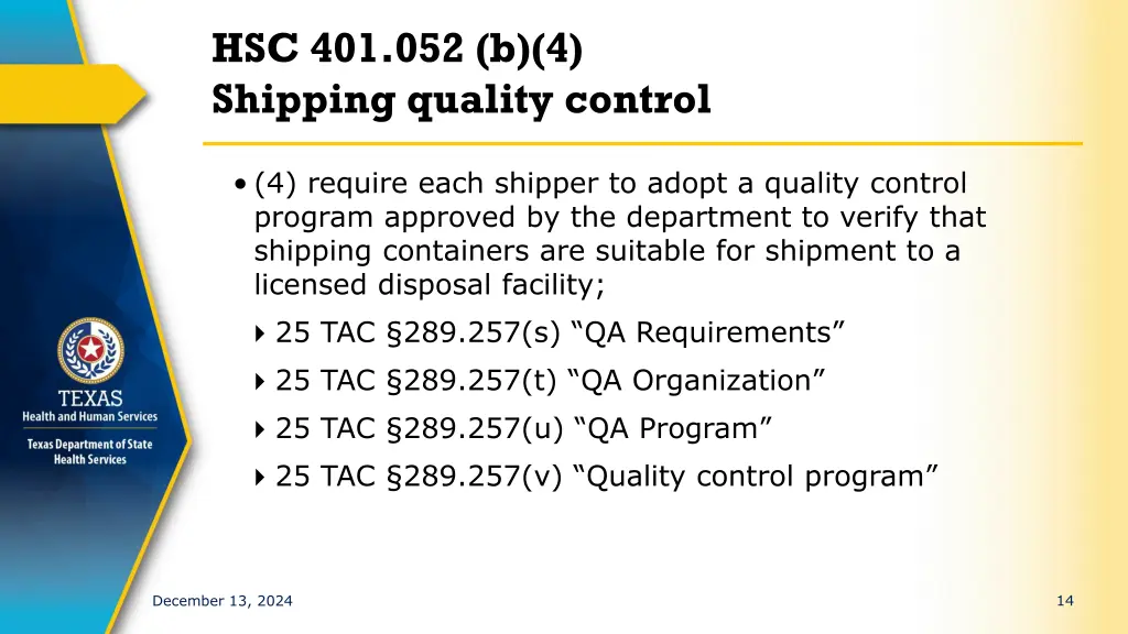 hsc 401 052 b 4 shipping quality control