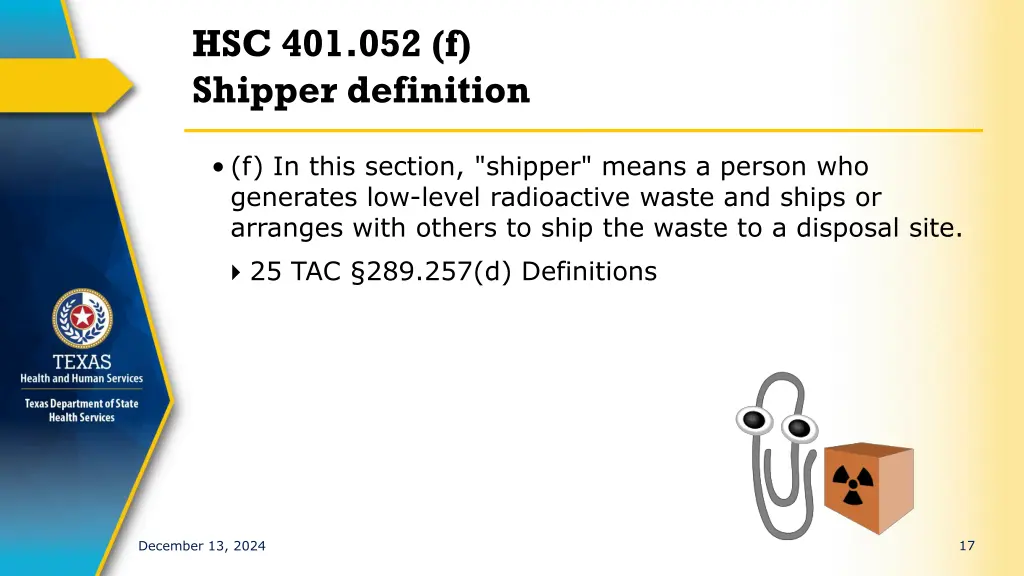 hsc 401 052 f shipper definition