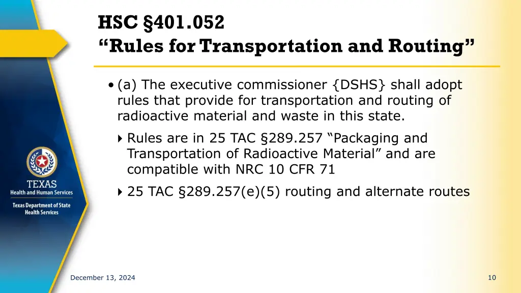 hsc 401 052 rules for transportation and routing