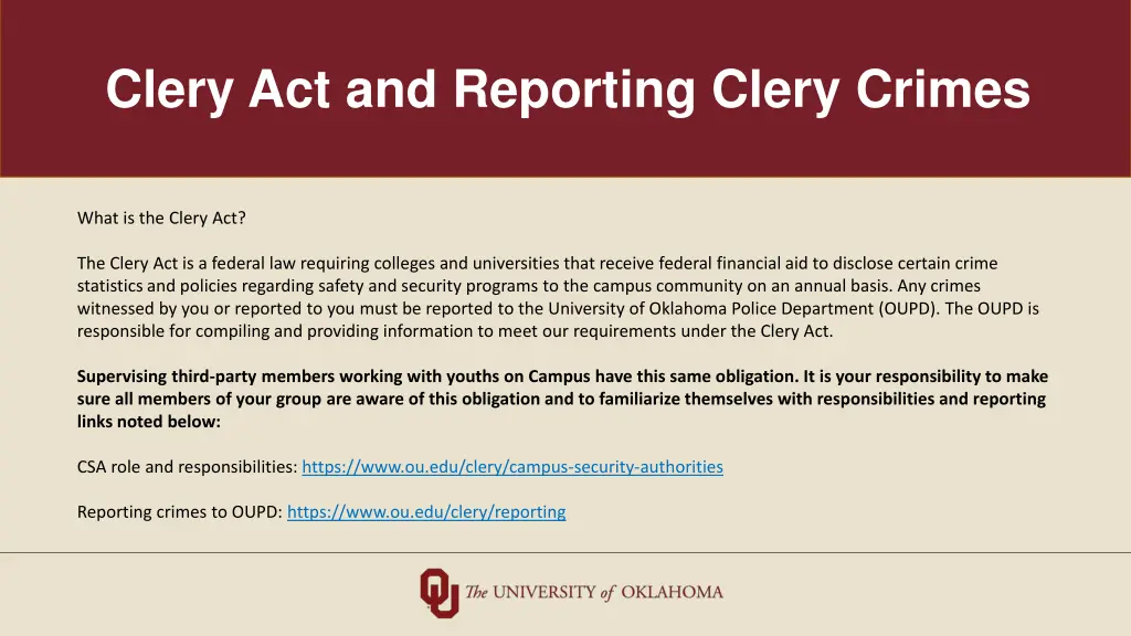 clery act and reporting clery crimes